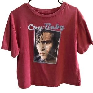 “Cry Baby” Retro Johnny Depp Red T-Shirt  Women’s Distressed Crop Top Hole’s